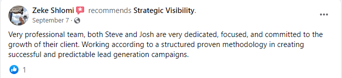 Zeke Shlomi_FacebookReview Strategic Visibility Facebook Review for Digital Marketing, Lead Generation, and Marketing Strategy Services For Their Private Financing Mortgage Services