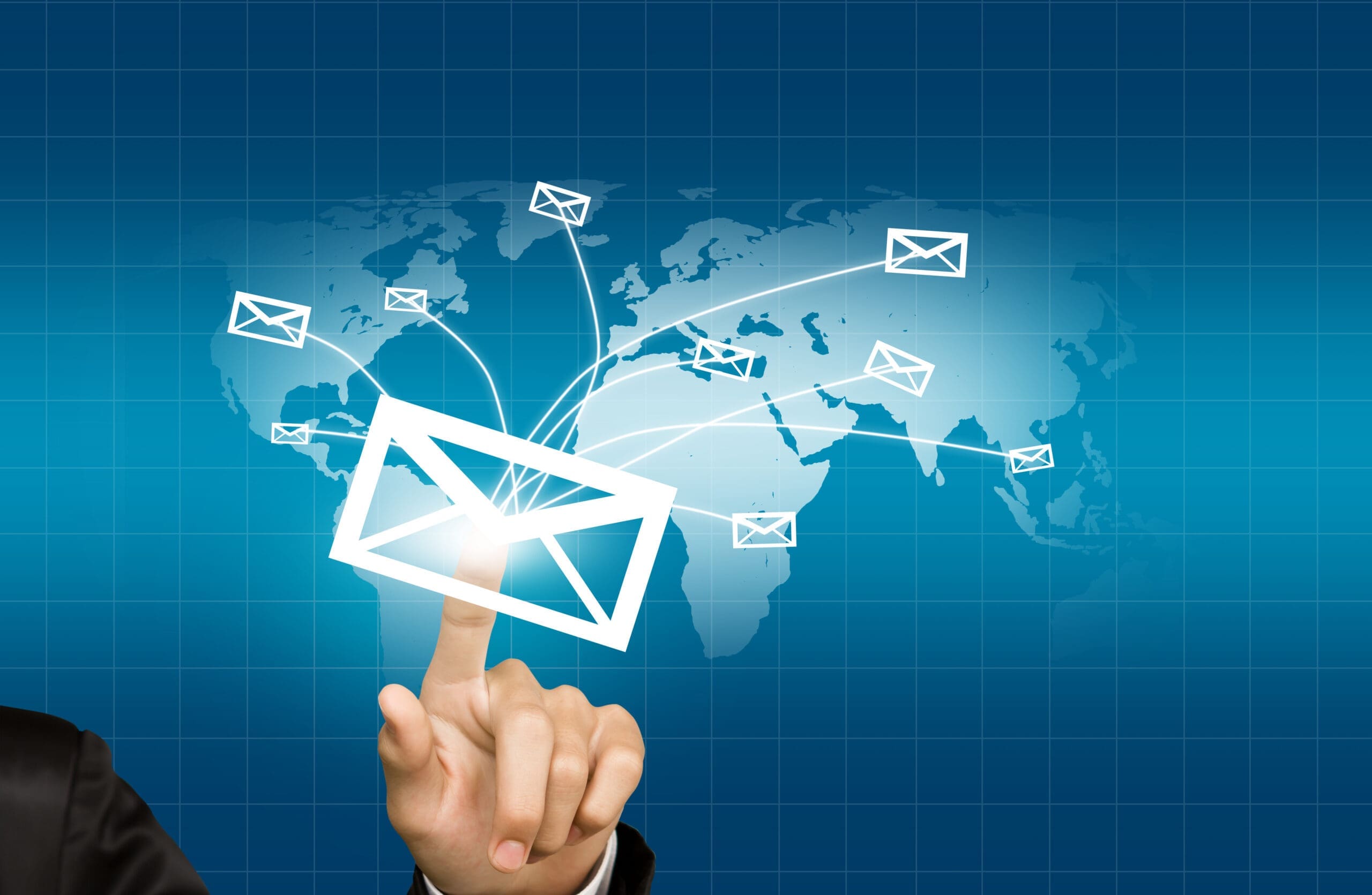 Hands with world mail delivery on world map background The Relevance of Email Marketing in Hardscaping