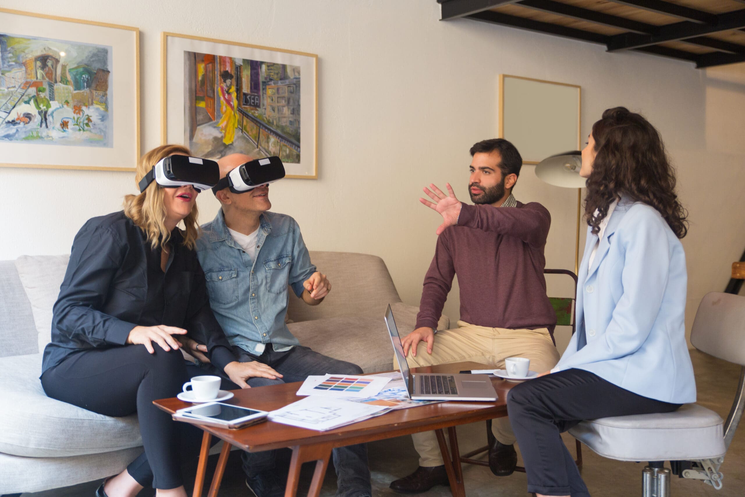 Middle aged customers enjoying VR experience Understanding the Power of AI in Hardscape Marketing