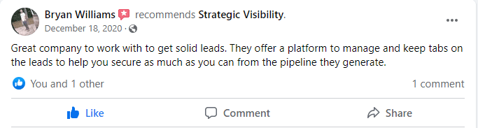 Facebook Review from a client who owns a Pressure Washing Business. We provided quality lead generation through Facebook Ads, bringing them into a fully-custom CRM, adding in Follow-Up Automation to increase conversion rates.
